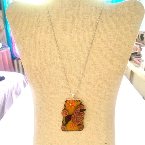 Handcrafted MCM Retro Poodle & Flowers Necklace - Picture 4 of 4